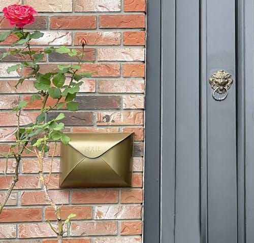 NACH NACH Envelope Wall Mount Mailbox, Maximum Rust Protection Metal Mailbox, Antique Brass Finish Mail Box, Mailboxes for Outside Wall Mount, Outdoor Mailboxes, 13x4.7x10.2 Inches, Wall Mailbox, MB-6942