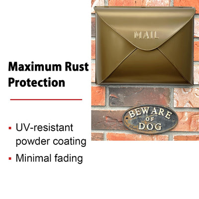 NACH NACH Envelope Wall Mount Mailbox, Maximum Rust Protection Metal Mailbox, Antique Brass Finish Mail Box, Mailboxes for Outside Wall Mount, Outdoor Mailboxes, 13x4.7x10.2 Inches, Wall Mailbox, MB-6942