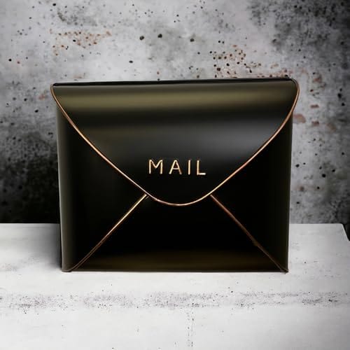 NACH NACH Envelope Wall Mount Mailbox, Maximum Rust Protection Metal Mailbox, Black and Copper Mail Box, Mailboxes for Outside Wall Mount, Outdoor Mailboxes, 13x4.7x10.2 Inches, Wall Mailbox, MB-6941