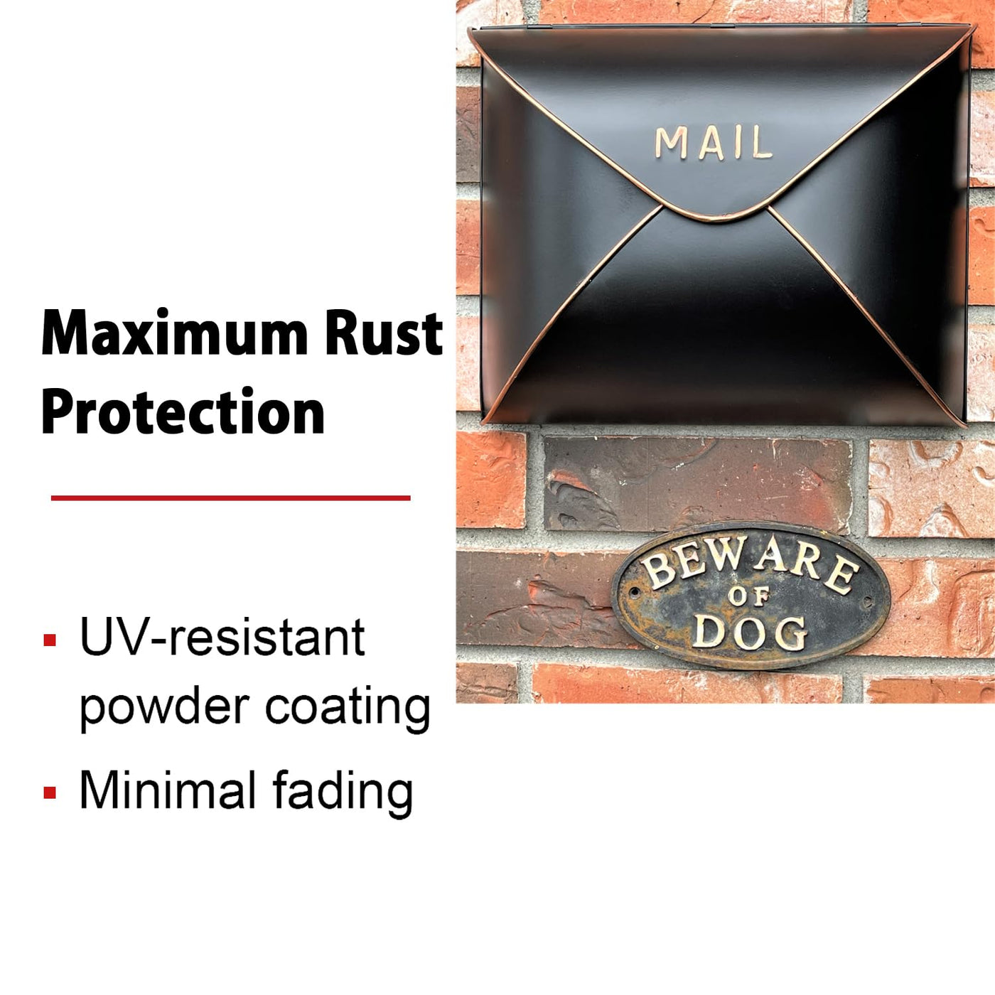 NACH NACH Envelope Wall Mount Mailbox, Maximum Rust Protection Metal Mailbox, Black and Copper Mail Box, Mailboxes for Outside Wall Mount, Outdoor Mailboxes, 13x4.7x10.2 Inches, Wall Mailbox, MB-6941