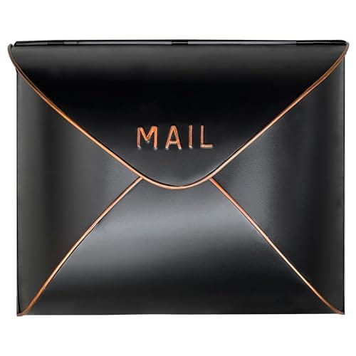 NACH NACH Envelope Wall Mount Mailbox, Maximum Rust Protection Metal Mailbox, Black and Copper Mail Box, Mailboxes for Outside Wall Mount, Outdoor Mailboxes, 13x4.7x10.2 Inches, Wall Mailbox, MB-6941