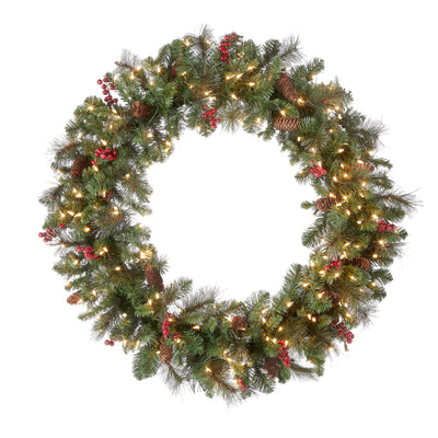 National Tree Company National Tree Company Pre-Lit Artificial Christmas Wreath, Green, Crestwood Spruce, White Lights, Decorated with Pine Cones, Berry Clusters, Frosted Branches, Christmas Collection, 36 Inches