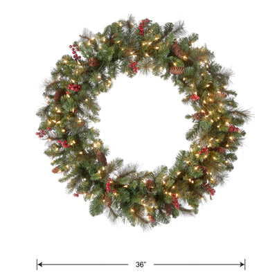 National Tree Company National Tree Company Pre-Lit Artificial Christmas Wreath, Green, Crestwood Spruce, White Lights, Decorated with Pine Cones, Berry Clusters, Frosted Branches, Christmas Collection, 36 Inches