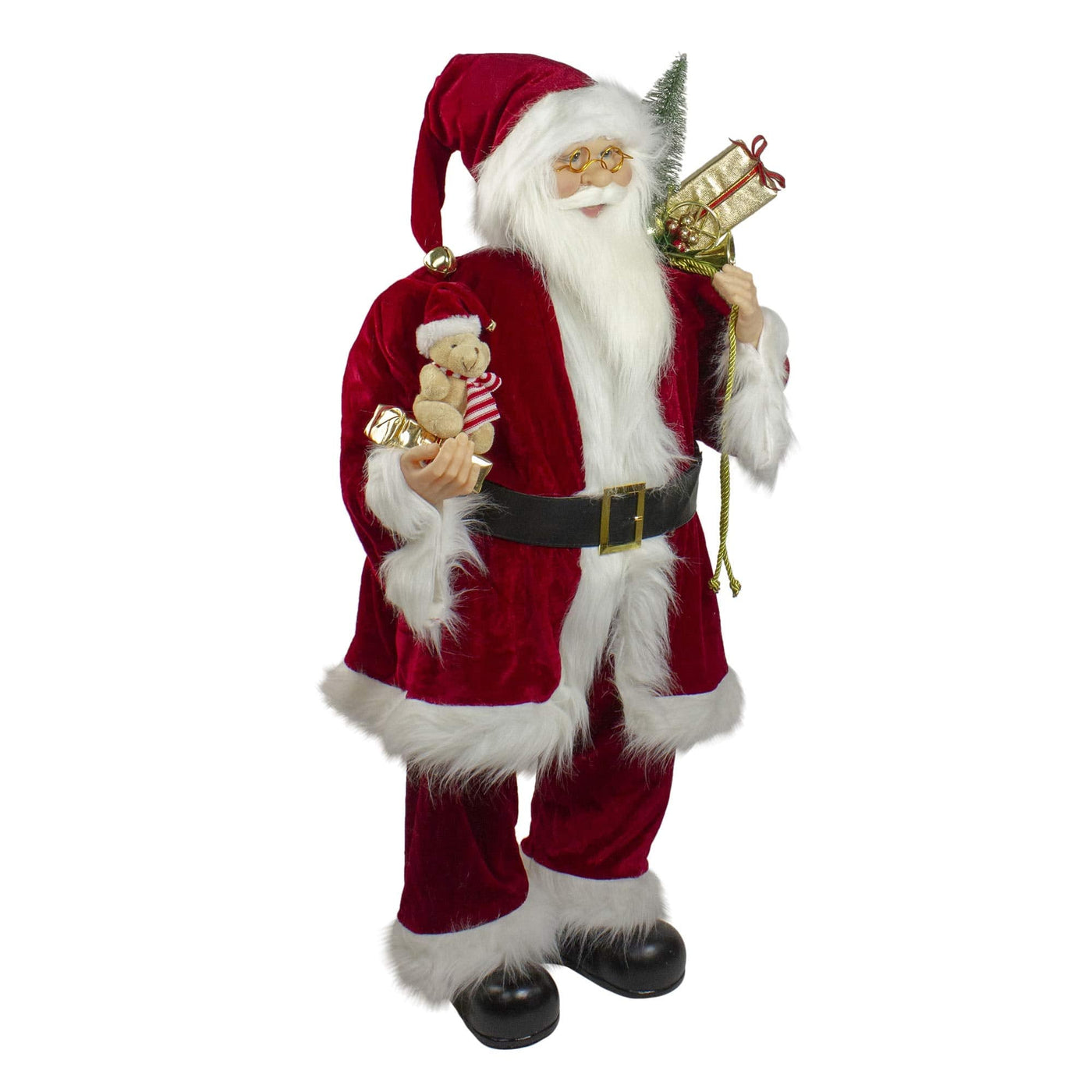 Northlight Northlight E76470 36" Traditional Standing Santa Claus Christmas Figure with Teddy Bear and Gift Bag