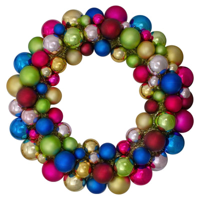 Northlight Northlight Rainbow 2-Finish Shatterproof Ball Christmas Wreath - 24" - Multicolor - Unlit