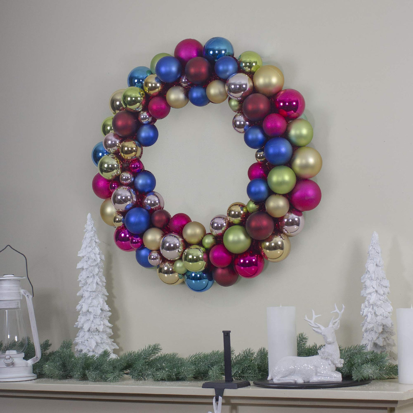 Northlight Northlight Rainbow 2-Finish Shatterproof Ball Christmas Wreath - 24" - Multicolor - Unlit