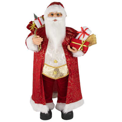 Northlight Northlight Standing Santa Claus in Long Red and Gold Robe with Gifts Christmas Figure, 32"