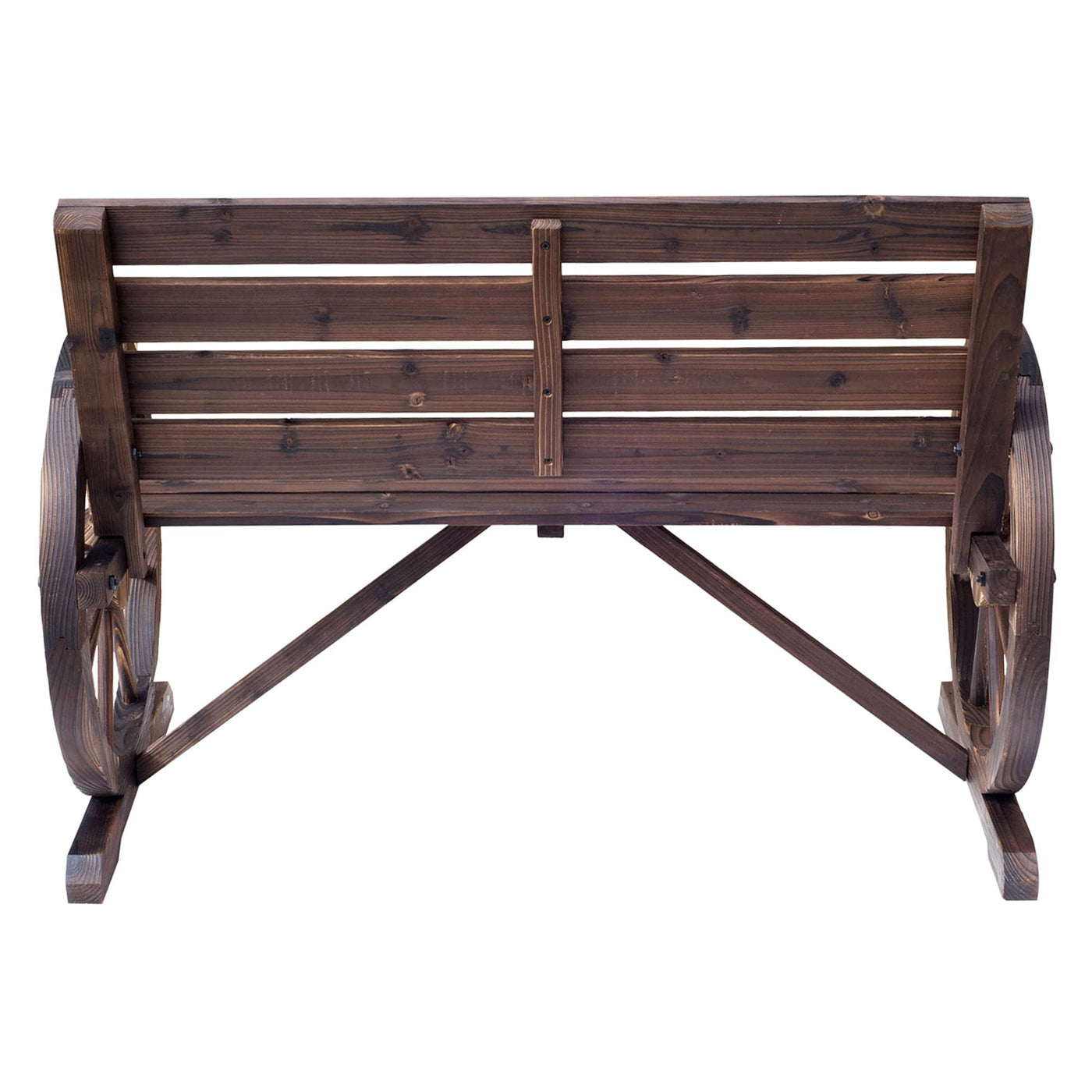 Outsunny Outsunny 41" Wooden Wagon Wheel Bench, Rustic Outdoor Patio Weather Resistance Furniture, 2-Person Slatted Seat Bench with Backrest, Carbonized