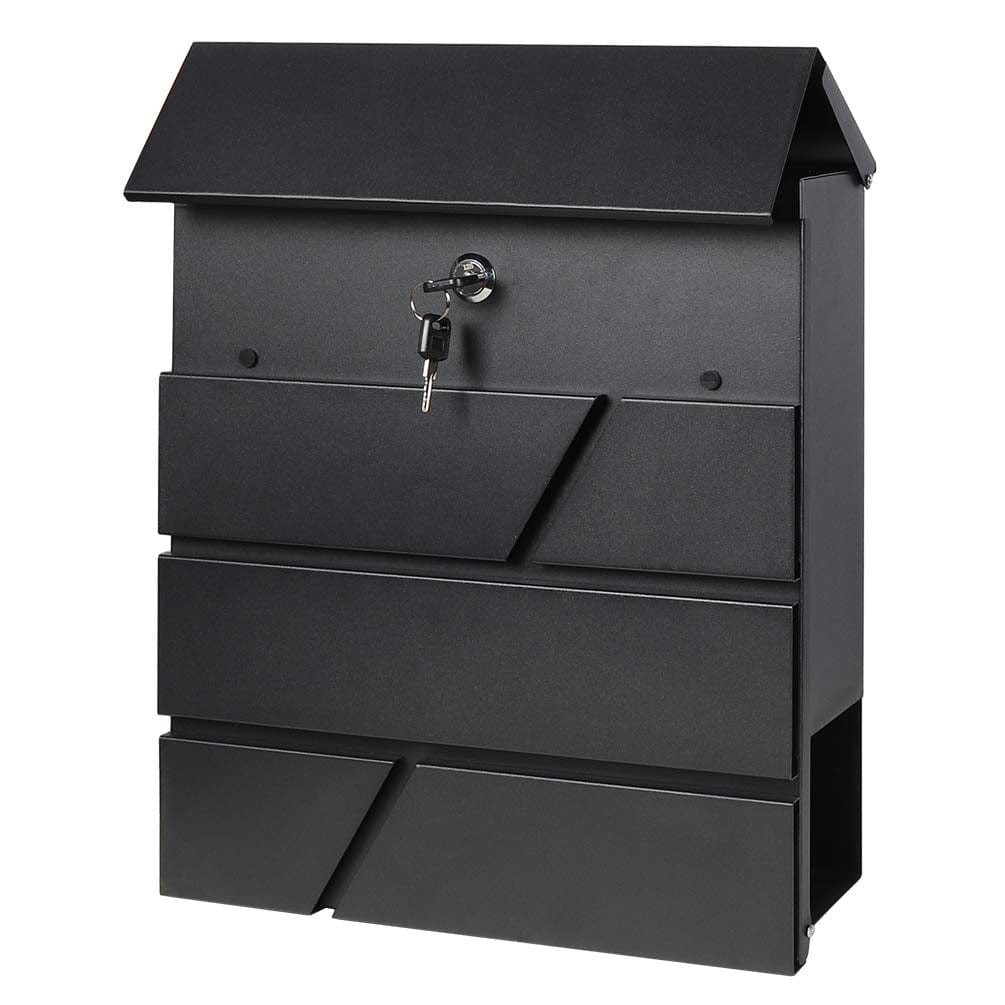 Parrency Lockable Mailboxes with Keys,Outdoor Wall Mounted Mail Box with Large Capacity,14 3/10" x 4 1/10" x 13", Black