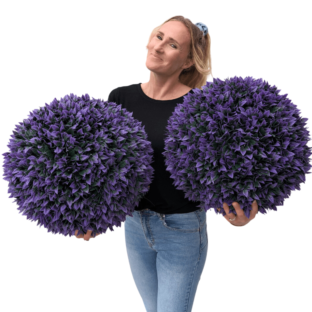 16” Pair of Large - Jagged Purple Leaf Topiary Balls