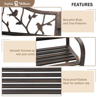 Sophia & William Sophia & William Outdoor Bench, Porch Bench, Garden Bench, Wrought Iron Bench, Outdoor Bench with Backrest and Armrests, Bronze