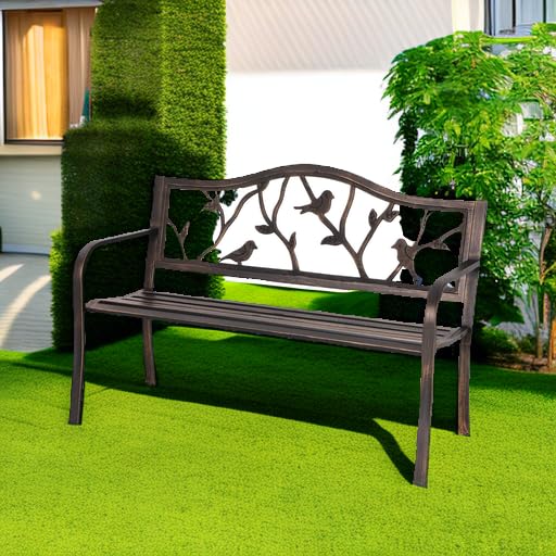 Sophia & William Sophia & William Outdoor Bench, Porch Bench, Garden Bench, Wrought Iron Bench, Outdoor Bench with Backrest and Armrests, Bronze