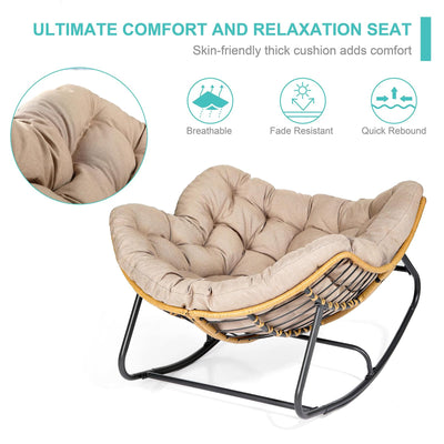 SWITTE SWITTE Outdoor Rocking Chair, Patio Egg Rocking Chair, Indoor Papasan Chair, Rattan Wicker Lounge Chair, Modern Royal Chair for Bedroom, Living Room, Porch, Garden, Lawn-Beige