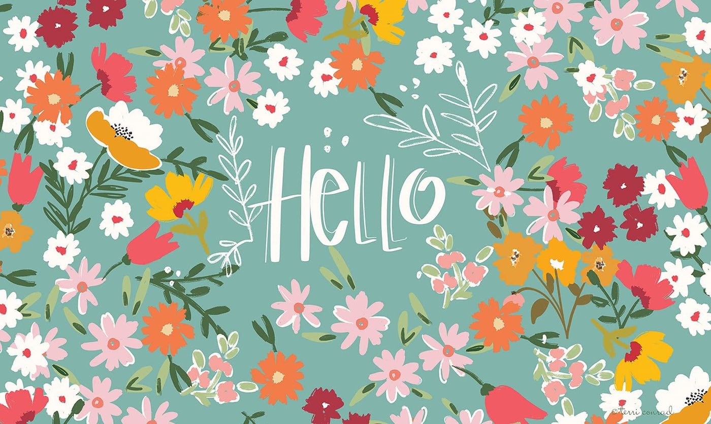 Toland Home Garden Toland Home Garden 800521 Hello Flowers Spring Door Mat 18x30 Inch Flower Outdoor Doormat for Entryway Indoor Entrance