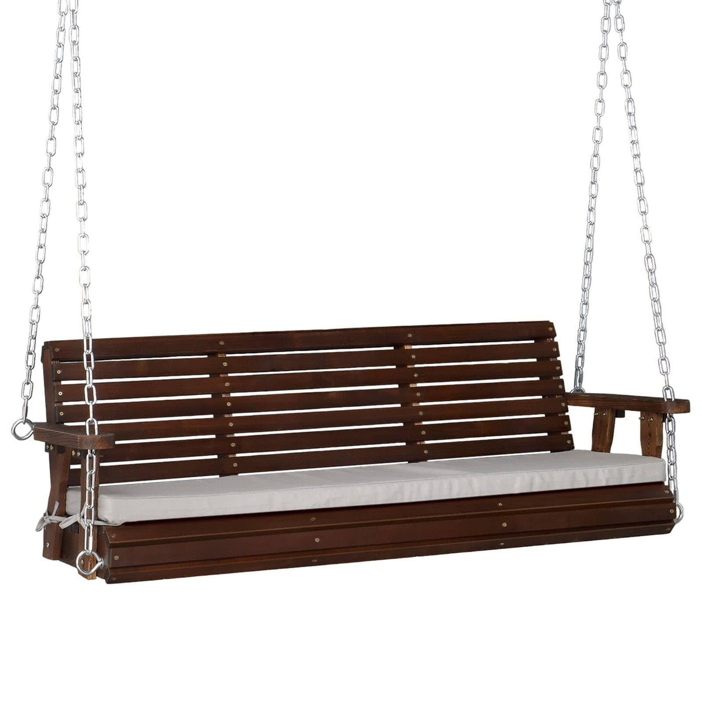 VINGLI VINGLI Heavy Duty 880 LBS Patio Wooden Porch Swing Outdoor with Extra Cushion, Farmhouse Hanging Bench Tree Swing with Adjustable Chains for Yard | Garden | Lawn | Balcony (5 FT, Rustic)