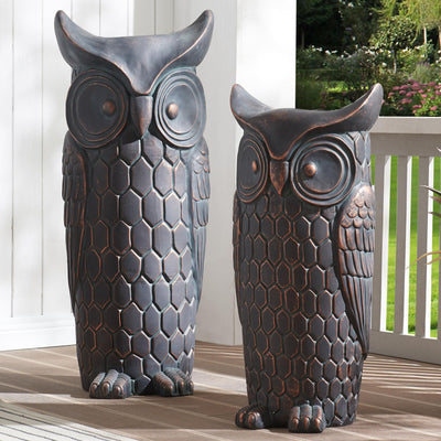 Wallowa Wallowa Large Outdoor and Indoor Statue, 40"-32" inches Garden Sculptures & Statues, Faux Stone Owl Sculpture Set of 2, Garden Decoration, Large Free Standing Statue for Living Room, Porch, Backyard