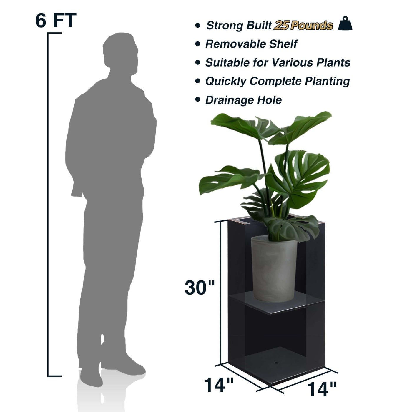 Wallowa Wallowa Large Planter for Outdoor Plant 14Lx14Wx30H Inches Metallic Heavy Tall Planter Box for Outdoor & Indoor, Rectangular Flowerpot 35Lbs/PC, Espresso, No Assembly and Seamless, Set of 2