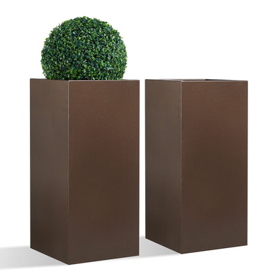 Wallowa Wallowa Large Planter for Outdoor Plant 14Lx14Wx30H Inches Metallic Heavy Tall Planter Box for Outdoor & Indoor, Rectangular Flowerpot 35Lbs/PC, Espresso, No Assembly and Seamless, Set of 2