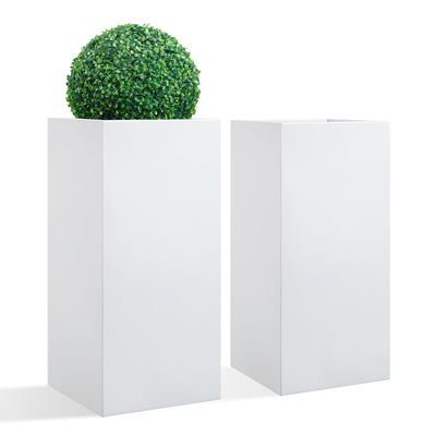 Wallowa Wallowa Metallic Heavy Tall Outdoor/Indoor Planter Box, Seamless Metal Planter, Rectangular, 14”Lx14”Wx30”H, ‎25 Pounds, Pure White, No Assembly and Seamless, Set of 2