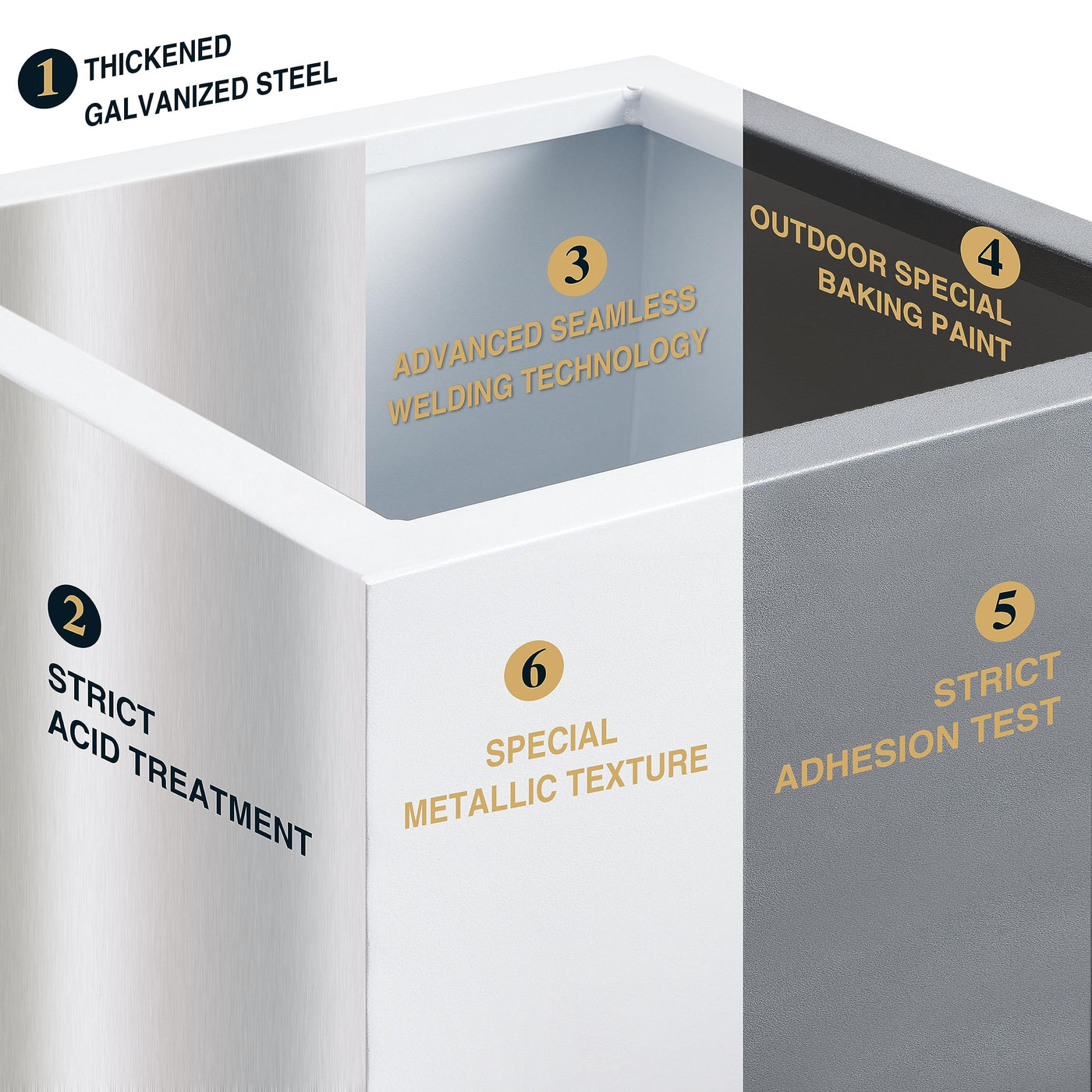 Wallowa Wallowa Metallic Heavy Tall Outdoor/Indoor Planter Box, Seamless Metal Planter, Rectangular, 14”Lx14”Wx30”H, ‎25 Pounds, Pure White, No Assembly and Seamless, Set of 2