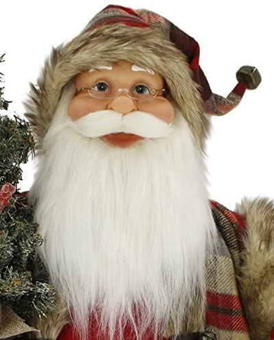 Windy Hill Collection Windy Hill Collection Woodland Plaid Checkered Fur Trim and Boots Noel 36" Inch Standing Santa Claus Figurine Figure Decoration 368090