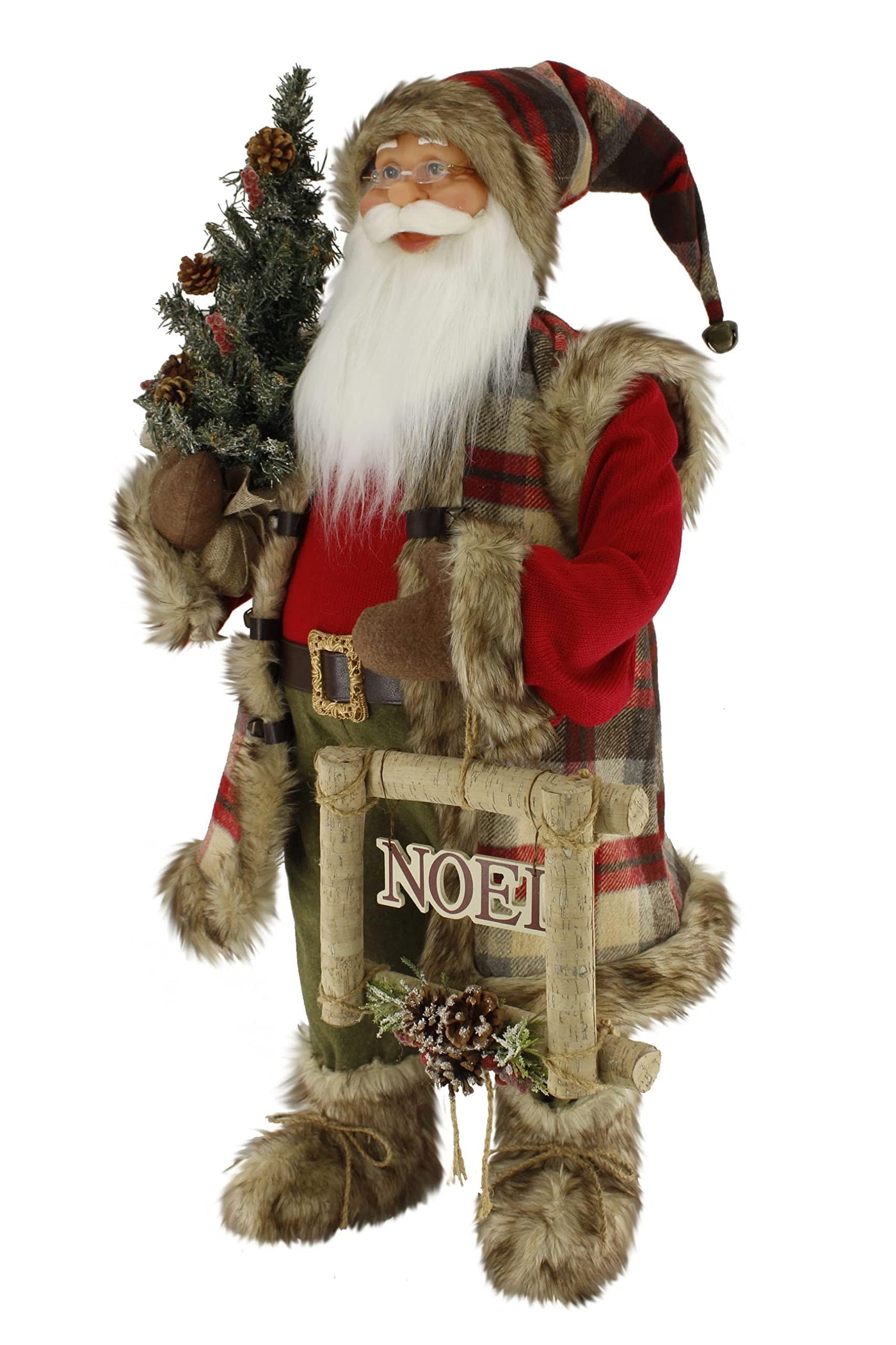 Windy Hill Collection Windy Hill Collection Woodland Plaid Checkered Fur Trim and Boots Noel 36" Inch Standing Santa Claus Figurine Figure Decoration 368090