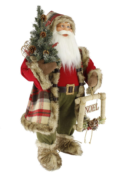 Windy Hill Collection Windy Hill Collection Woodland Plaid Checkered Fur Trim and Boots Noel 36" Inch Standing Santa Claus Figurine Figure Decoration 368090