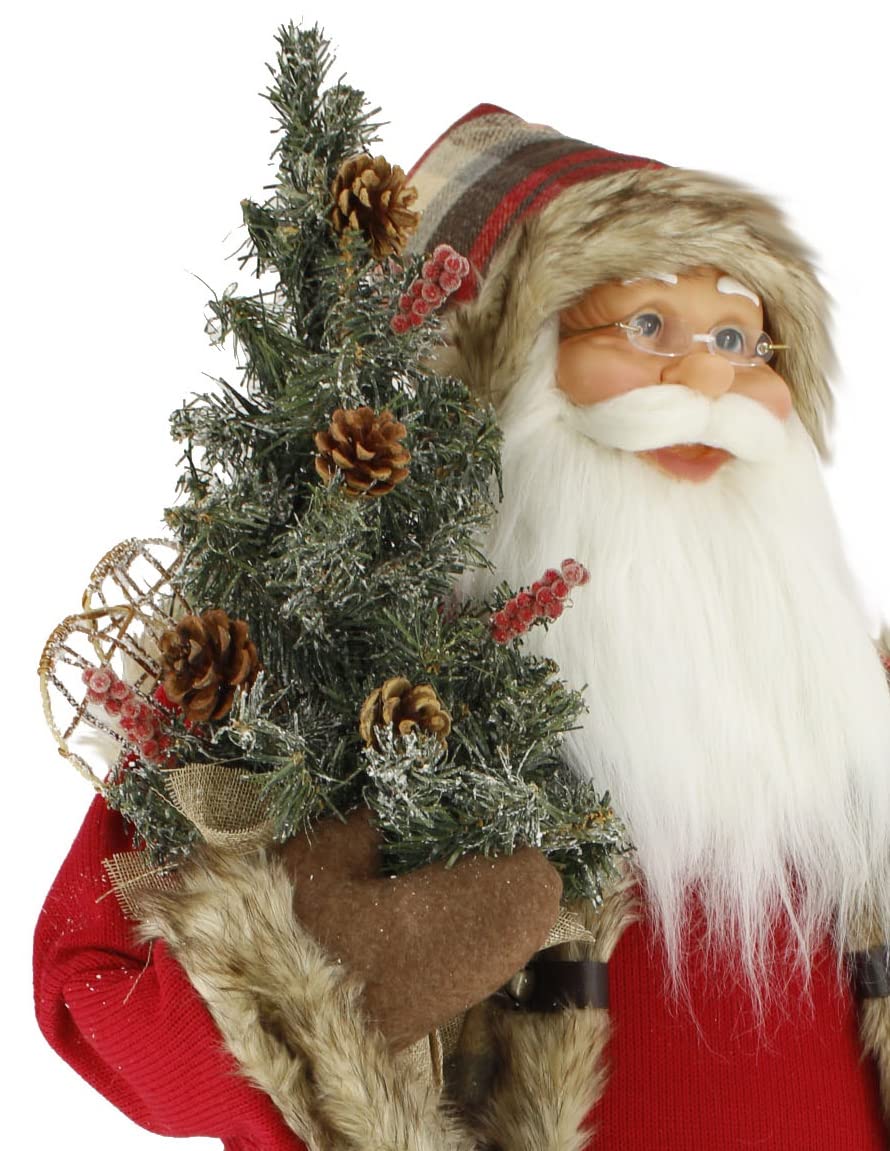 Windy Hill Collection Windy Hill Collection Woodland Plaid Checkered Fur Trim and Boots Noel 36" Inch Standing Santa Claus Figurine Figure Decoration 368090