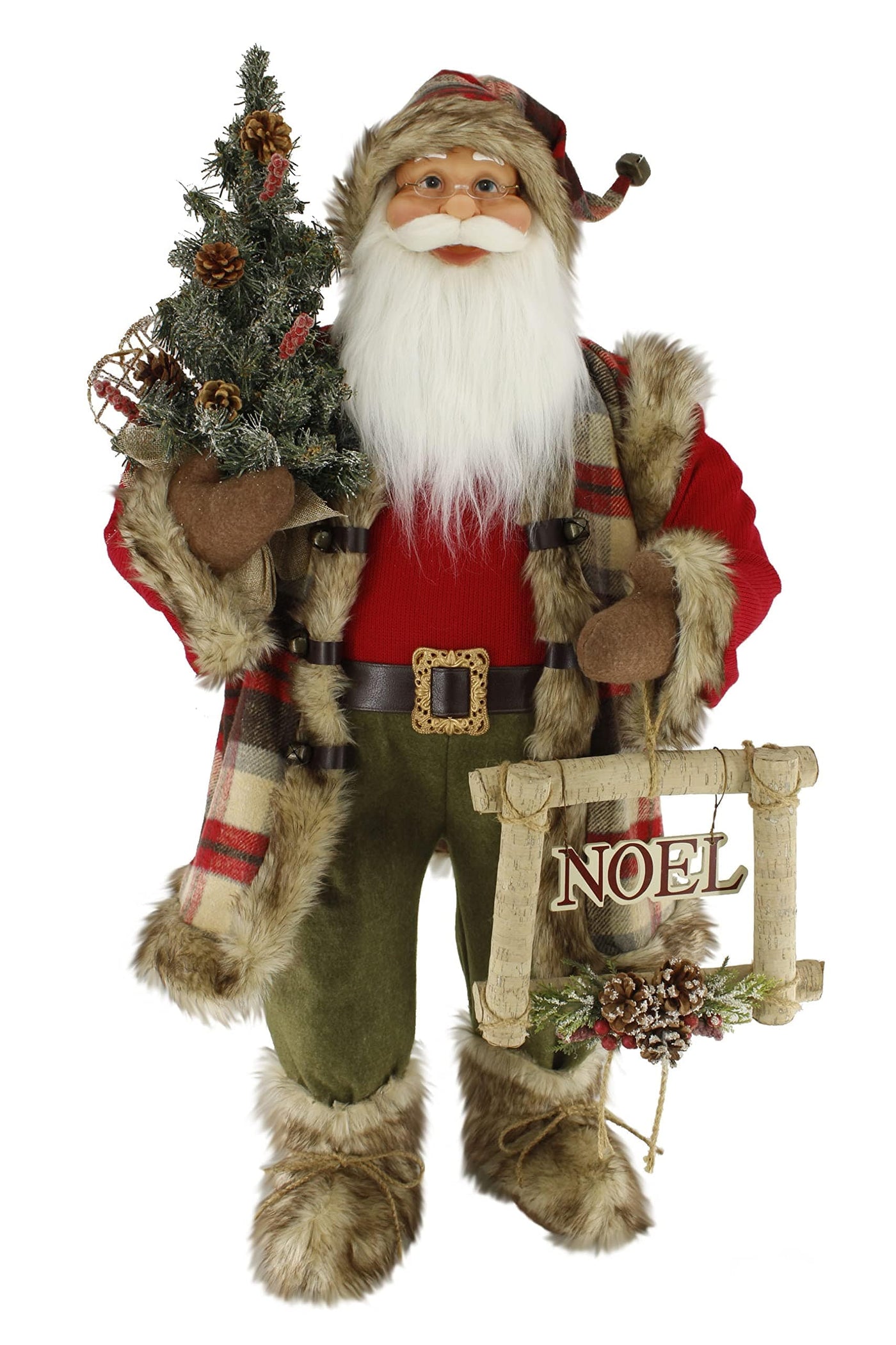 Windy Hill Collection Windy Hill Collection Woodland Plaid Checkered Fur Trim and Boots Noel 36" Inch Standing Santa Claus Figurine Figure Decoration 368090